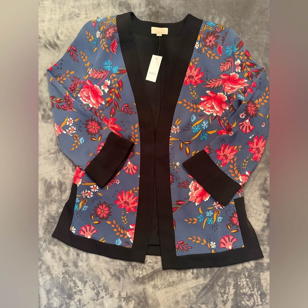 LOFT Floral Blue and Black Jacket with floral print
